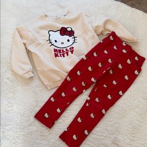 H&M Kids Hello Kitty Cream Pullover & Red Logo Leggings Set